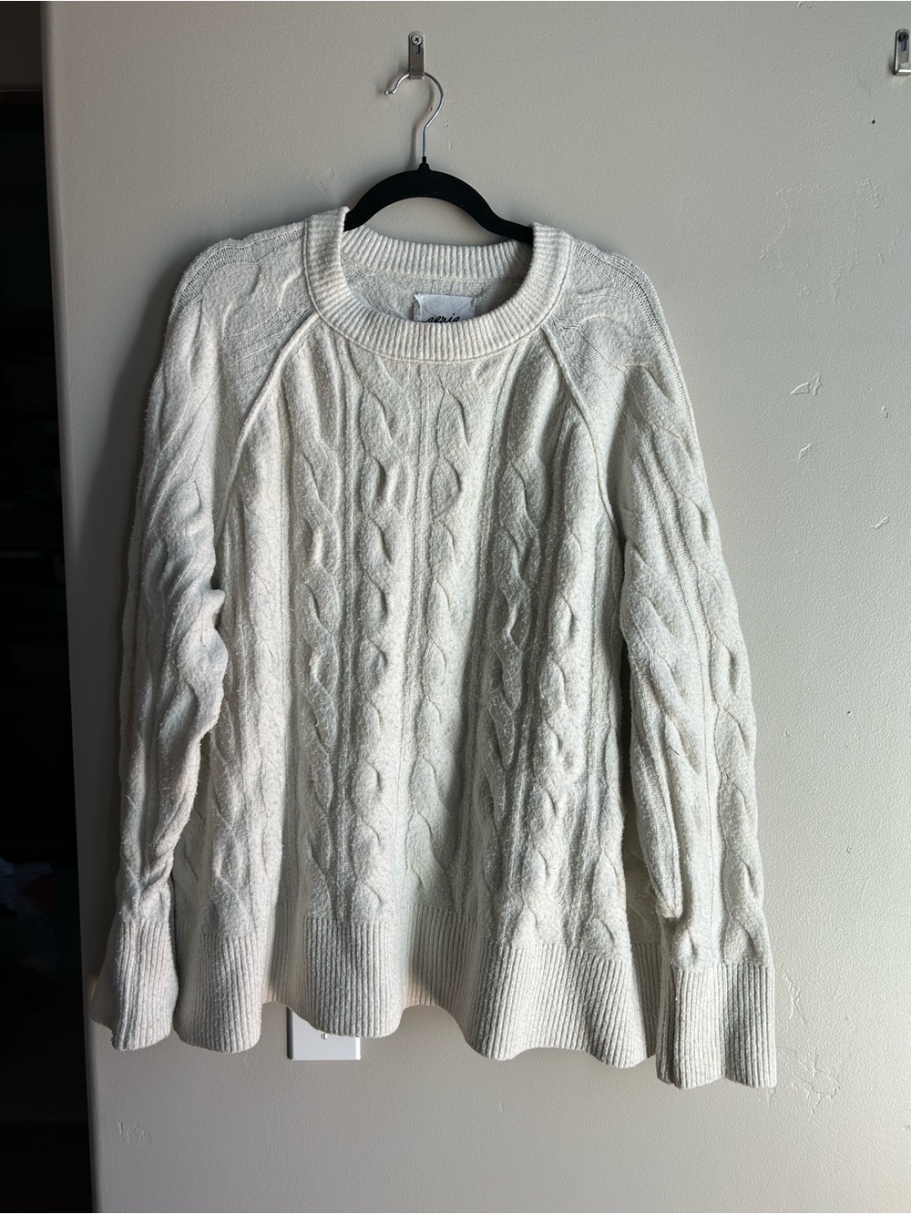 Aerie Cable Knit Sweater XL Cream Cozy Oversized Cottagecore Coastal Clean Girl